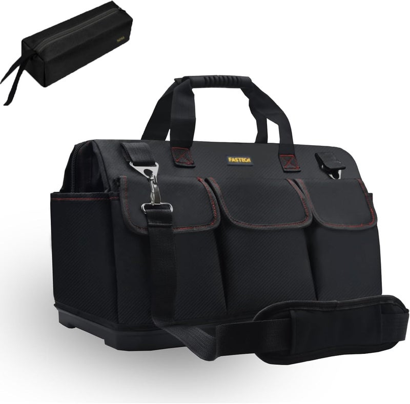 FSATECH 15-inch Heavy Duty Bottom Tool Bag With Wide Mouth For Tool Storage, Carrier and Organizer, Tools Bag For Men, Wide Mouth Tote Bag With Inside Pockets (15 Inch) - Image 1